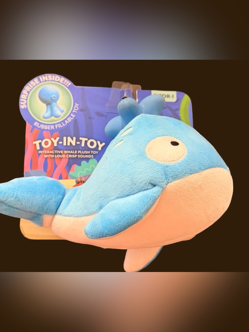 Buddy Buddy 2-in-1 Interactive Crinkle Dog Plush Toy, 8-in, Whale, Blue